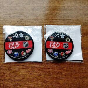 NESTLE KIT KAT Hockey Puck Coasters PAIR BNIP NHL Logos Toronto Maple Leafs